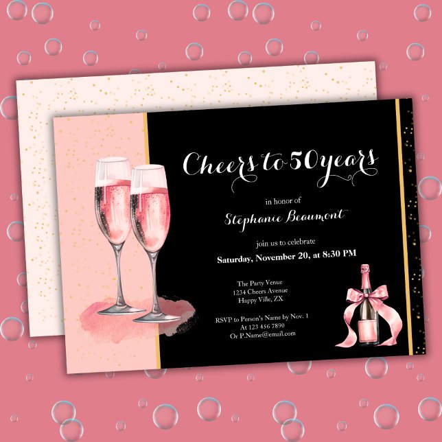 Cheers to 50 Years Black Champagne Birthday Einladung (Von Creator hochgeladen)