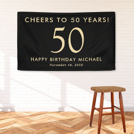 Cheers To 50 Years Black Gold 50th Birthday Party Banner