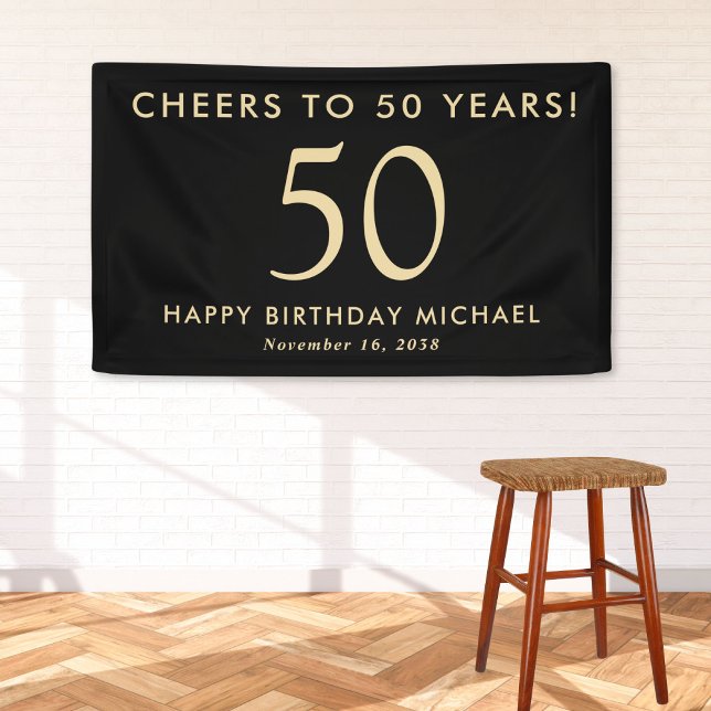 Cheers To 50 Years Black Gold 50th Birthday Party Banner (Von Creator hochgeladen)