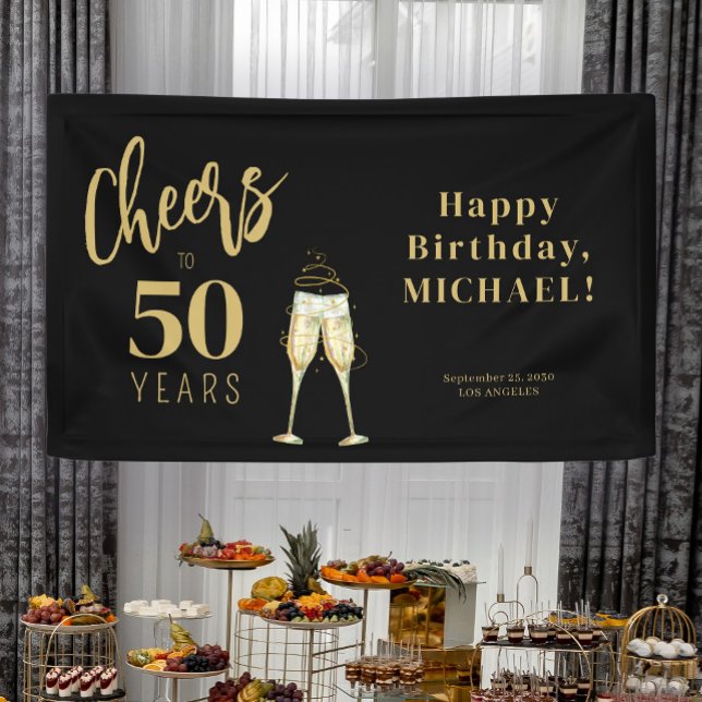 Cheers to 50 years black gold 50th birthday party banner (Von Creator hochgeladen)