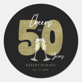 Cheers To 50 Years Black Gold Birthday Party Runder Aufkleber