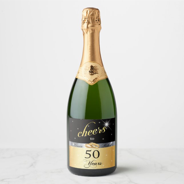Cheers to 50 Years Gold Satin Glitzer Sparkle Wein (Vorderseite)