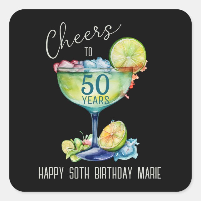 Cheers to 50 Years Milestone Birthday  Quadratischer Aufkleber (Vorderseite)