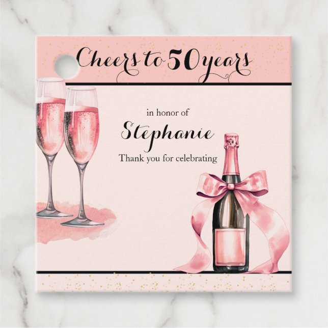 Cheers to 50 Years Pink Champagne Birthday Geschenkanhänger (Vorderseite)