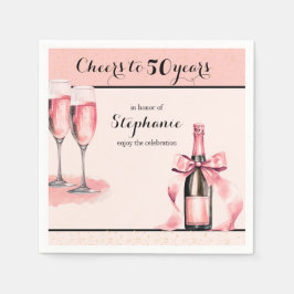 Cheers to 50 Years Pink Champagne Birthday Serviette