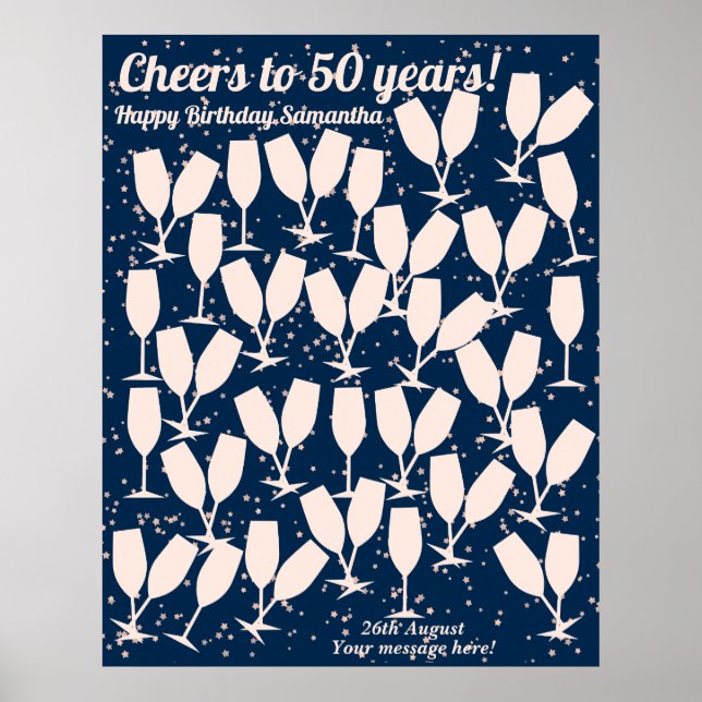 Cheers to 50 Years Pink Navy GuestBook Poster (Vorne)