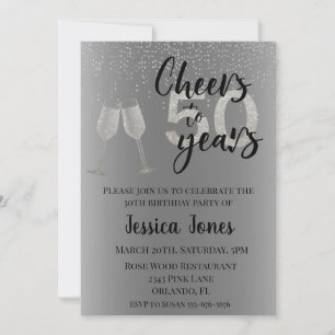 Cheers to 50 Years Silver Glitzer Champagne Einladung
