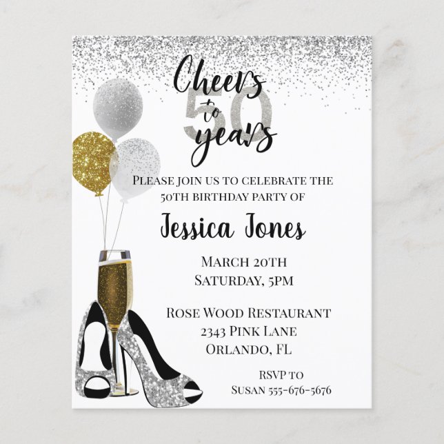 Cheers to 50 Years Silver Gold Glitzer Champagne I (Vorderseite)