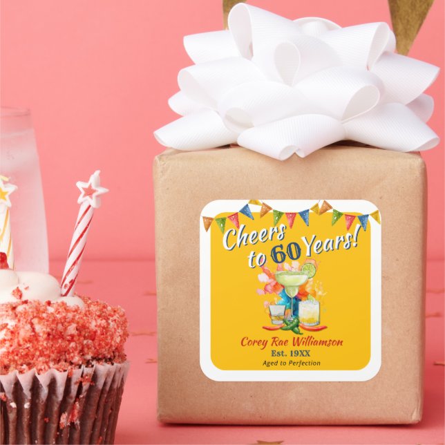 Cheers to 60 Years - Aged to Perfection - Fiesta  Quadratischer Aufkleber (Party)