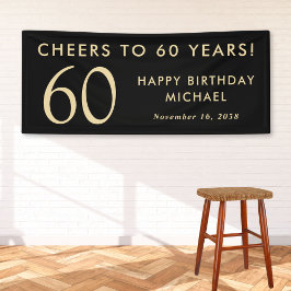 Cheers To 60 Years Black Gold 60th Birthday Party Banner