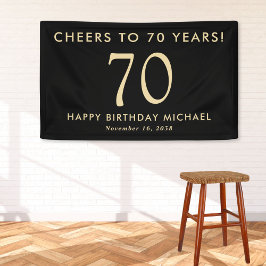 Cheers To 60 Years Black Gold 70th Birthday Party Banner