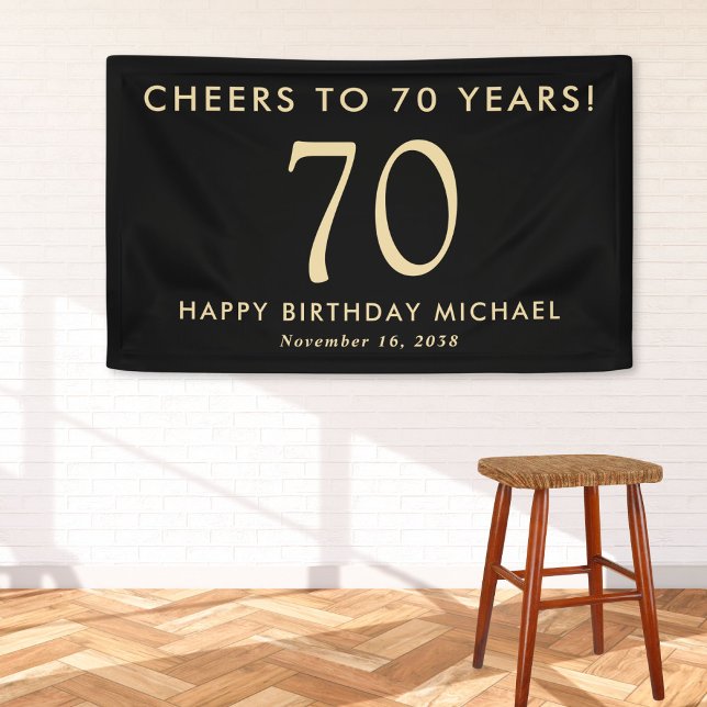 Cheers To 60 Years Black Gold 70th Birthday Party Banner (Von Creator hochgeladen)