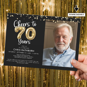 Cheers to 70 Jahre Foto Script Balloon Confetti Einladung