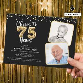Cheers to 75 Years 2 Fotos Script Ballon Einladung
