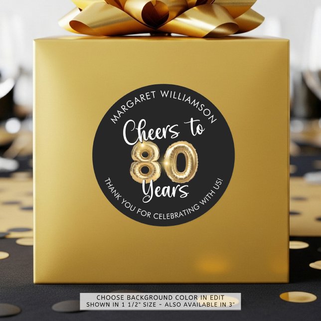 Cheers to 80 Jahre Script Balloon Danke Runder Aufkleber (Von Creator hochgeladen)
