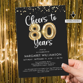 Cheers to 80 Years Balloons Confetti Einladung