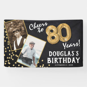 Cheers to 80 Years Gold Ballon 2 Foto Geburtstag Banner