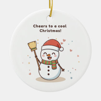 Cheers to a Cool Christmas Snowman Card Keramik Ornament