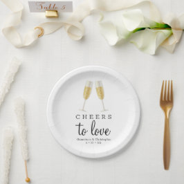 CHEERS to Liebe Elegante Gold Champagner Hochzeit Pappteller