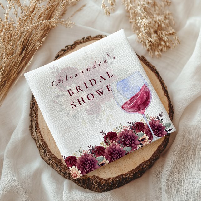 Cheers to Love Burgundy Floral Bridal Shower Serviette (Von Creator hochgeladen)