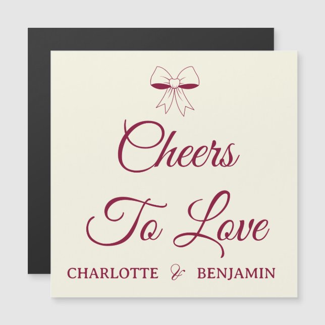 Cheers To Love Burgundy Ivory Wedding Magnet Card (Vorne/Hinten)