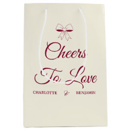 Cheers To Love Burgundy Script Ivory Bow Wedding Mittlere Geschenktüte