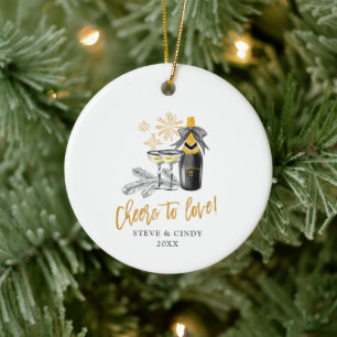 Cheers To Love Champagne Bottle Personalized Names Keramik Ornament