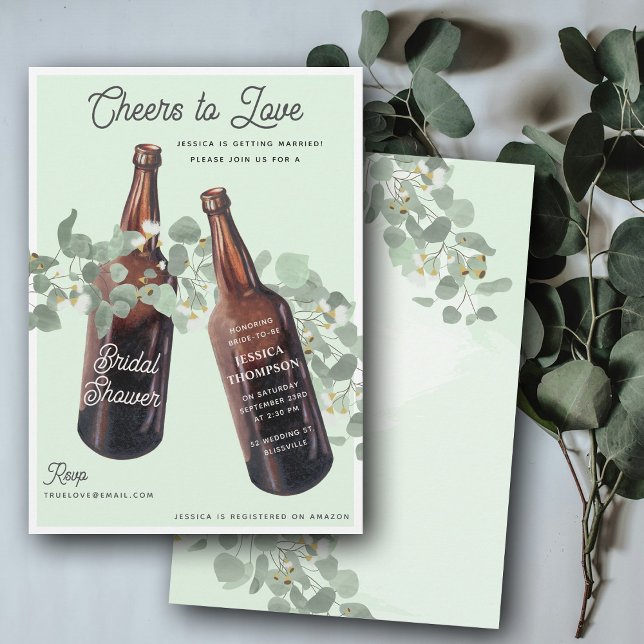 Cheers to Love Greenery Beer Bridal Shower Einladung (Cheers to Love Greenery Beer Bridal Shower Invitation)