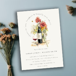 Cheers to Love Wine Red Yellow Floral Wedding Einladung