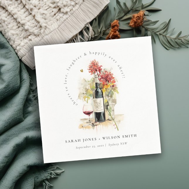 Cheers to Love Wine Red Yellow Floral Wedding Serviette (Von Creator hochgeladen)