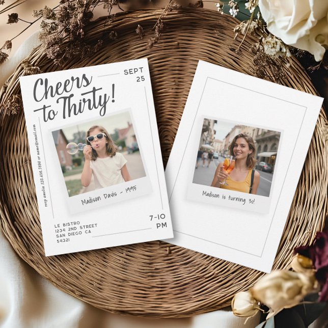 Cheers to Thirty 30 Retro Photo Birthday  Einladung (Von Creator hochgeladen)