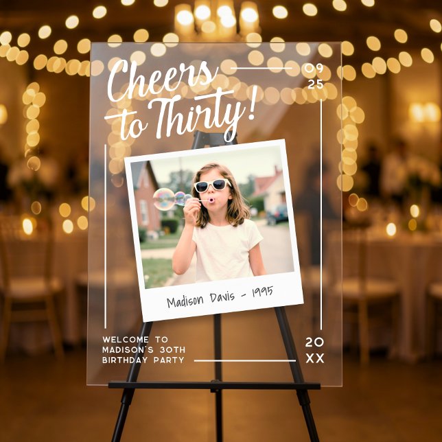 Cheers to Thirty 30 Retro Photo Birthday Welcome Acrylschild (Von Creator hochgeladen)