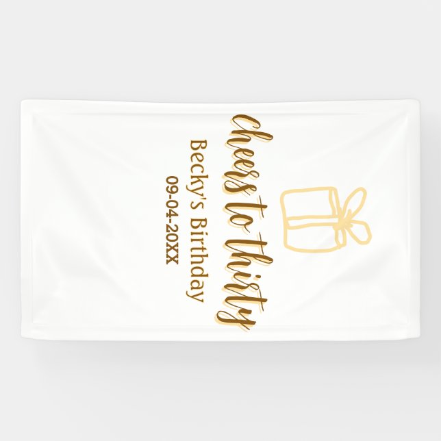 Cheers to thirty yellow brown birthday pastel gift banner (Horizontal)
