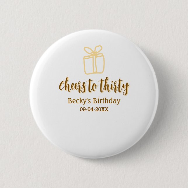 Cheers to thirty yellow brown birthday pastel gift button (Vorderseite)