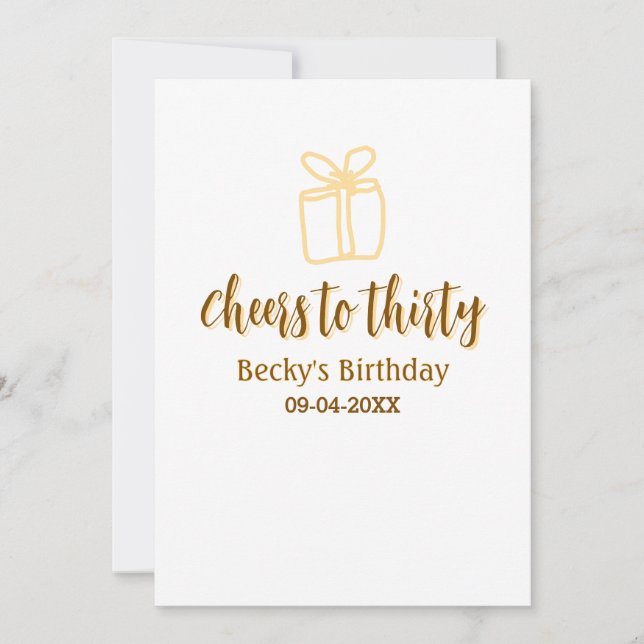 Cheers to thirty yellow brown birthday pastel gift einladung (Vorderseite)