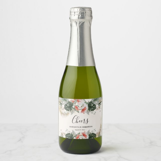 Cheers Tropical Palm Wedding Mini Sparkling Wine L (Vorderseite)