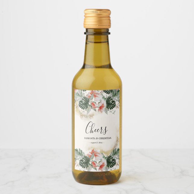 Cheers Tropical Palm Wedding Mini Wein Label Weinetikett (Vorderseite)