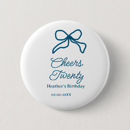 Cheers twenty blue birthday bow name date boho ret button