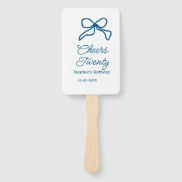 Cheers twenty blue birthday bow name date boho ret fächer