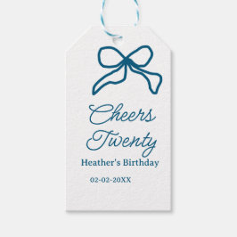 Cheers twenty blue birthday bow name date boho ret geschenkanhänger
