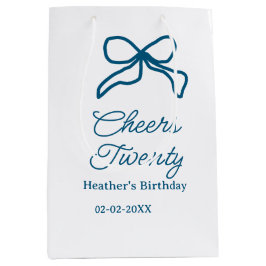 Cheers twenty blue birthday bow name date boho ret mittlere geschenktüte