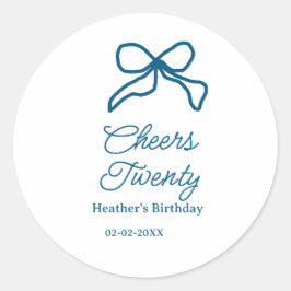 Cheers twenty blue birthday bow name date boho ret runder aufkleber