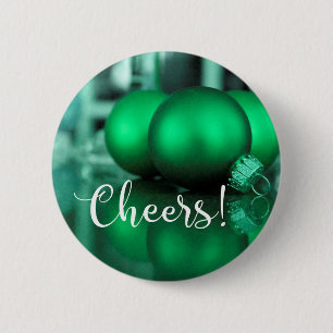 Cheers Typografy Green Toned Ornaments Foto Button