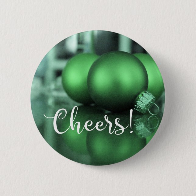 Cheers Typografy Green Toned Ornaments Foto Button (Vorderseite)