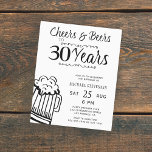 Cheers und Biere 30. Geburtstagsfeier<br><div class="desc">Informelle und lustige Jubiläen und Biere erschwingliche Männer 30 Geburtstagsfeier Einladungskarte mit einem extravaganten Typografie-Skript,  einer doodle Bierkneipe Tasse und Vintagen Stil Wirbel.                Geeignet für alle Altersstufen oder Meilensteine der Geburtstagsparty von Erwachsenen. Einfach zu personalisieren,  indem man Alter,  Name und Party ändert!</div>