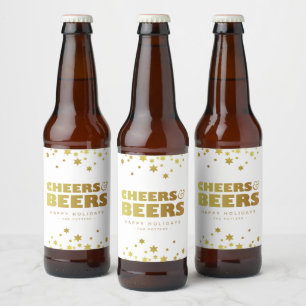 Cheers und Biere Spaß Weihnachten Weiß & Gold Bierflaschenetikett