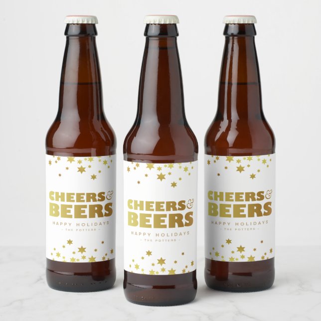 Cheers und Biere | Spaß Weihnachten Weiß & Gold Bierflaschenetikett (Flaschen)