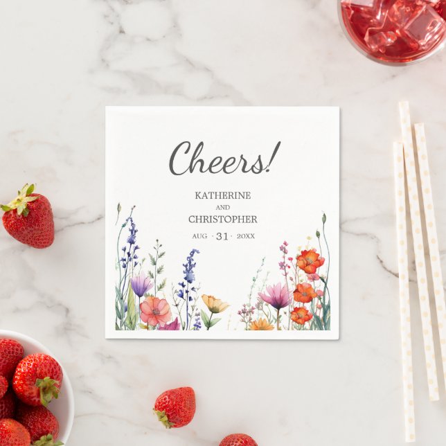 Cheers Vibrant Wildflowers Elegant Wedding Serviette (Beispiel)