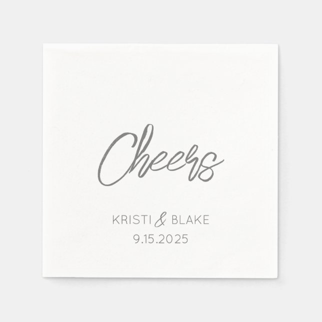 CHEERS Wedding DATE Couple NAMES Modern Minimalist Serviette (Vorderseite)