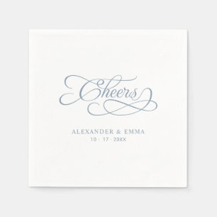 Cheers Wedding Dusty Blue & White Calligraphy Serviette